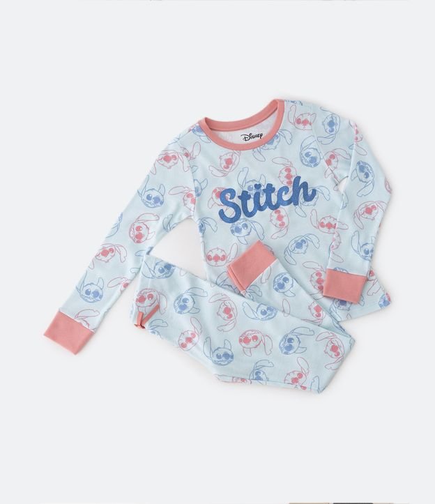 Pijama Largo Infantil en Ribana con Silk Stitch Metalizado - Talle 5 a 14 años Azul 5