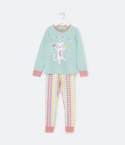 Pijama Largo Infantil con Estampado Gatito Malabarista - Talle 2 a 14 años