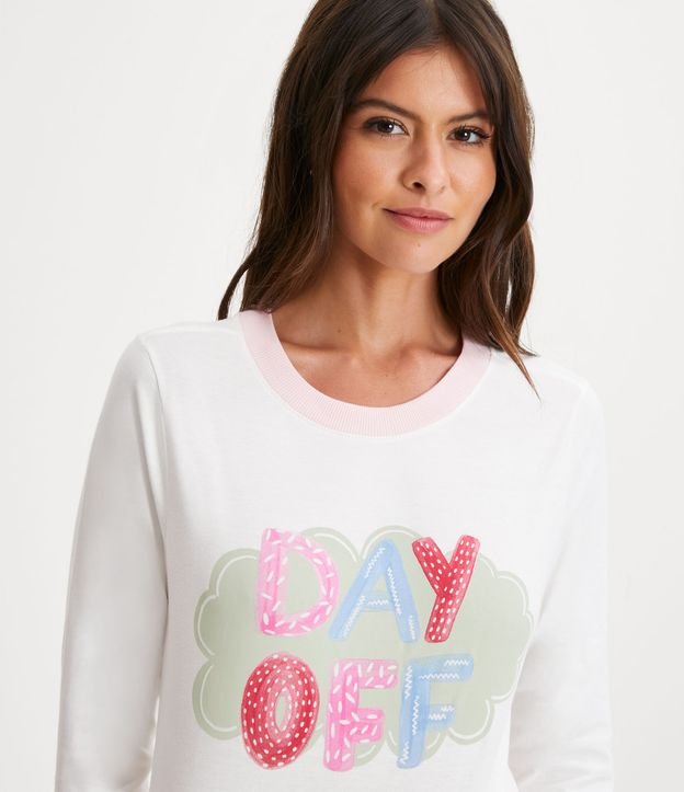 Blusa de Pijama en Cotton con Estampado Day Off Blanco Nieve 3