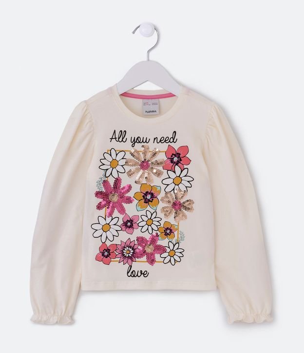 Blusa Infantil en Cotton con Estampado de Flores con Lentejuelas - Talle 5 a 14 años Rosado 1