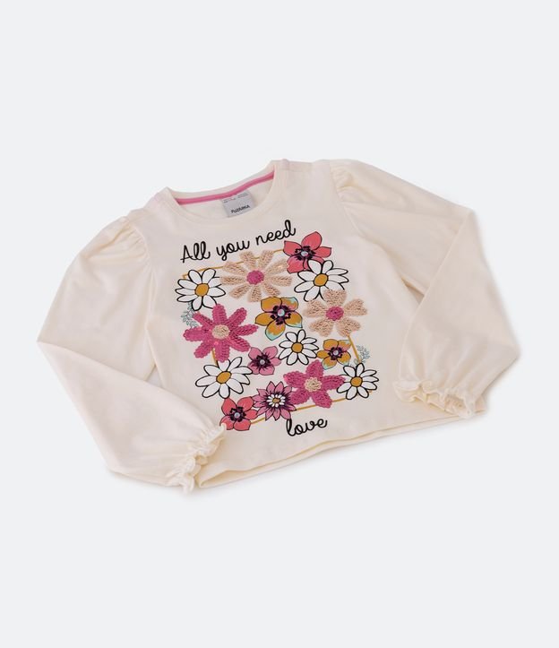 Blusa Infantil en Cotton con Estampado de Flores con Lentejuelas - Talle 5 a 14 años Rosado 3