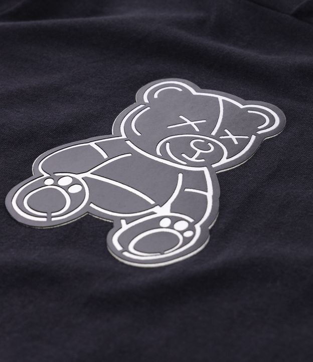 Remera Infantil con Capucha y Osito Holográfico - Talle 5 a 14 años Negro 4