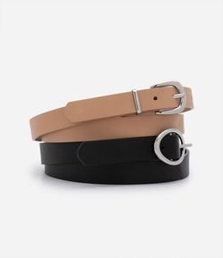 Kit 02 Cintos Estreitos em PU com Fivela Metálica