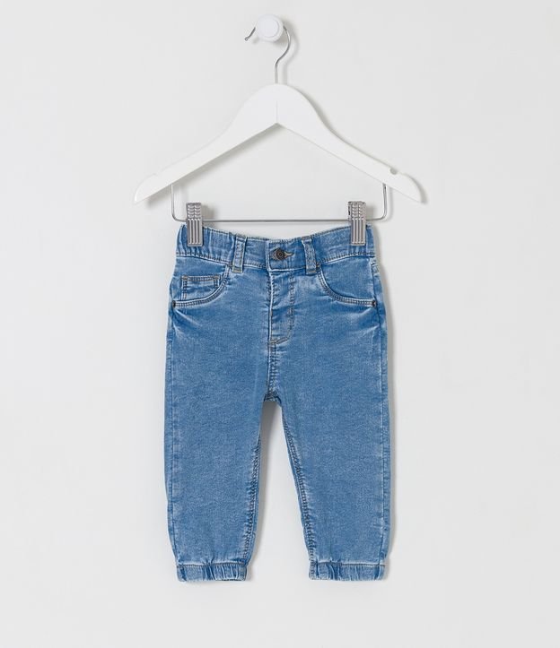 Pantalón Jogger Infantil en Jeans con Bolsillos - Talle 0 a 18 meses Azul 1