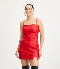 Vestido Curto de Alça em Material Sintético com Fendinha