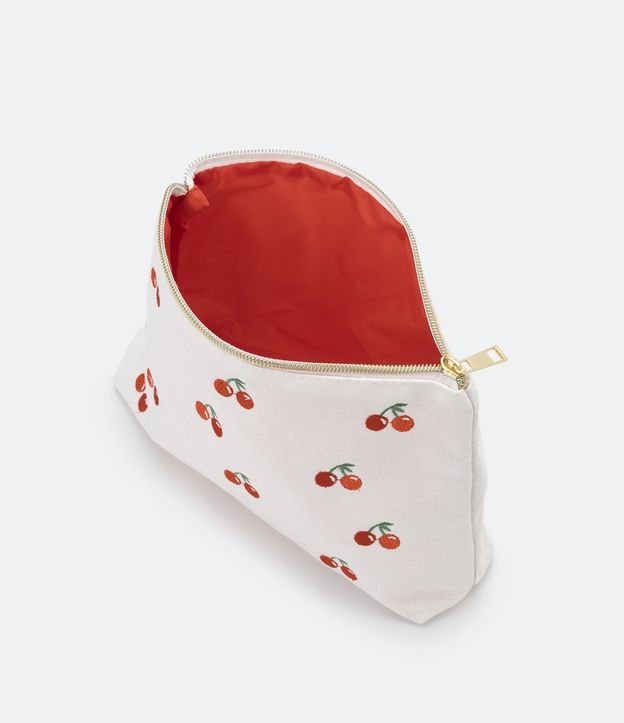 Necesaire Trapecio con Bordados de Cerezas y Forro Contrastante Off White 4