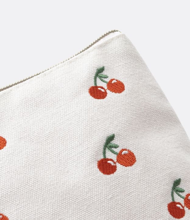 Necesaire Trapecio con Bordados de Cerezas y Forro Contrastante Off White 5
