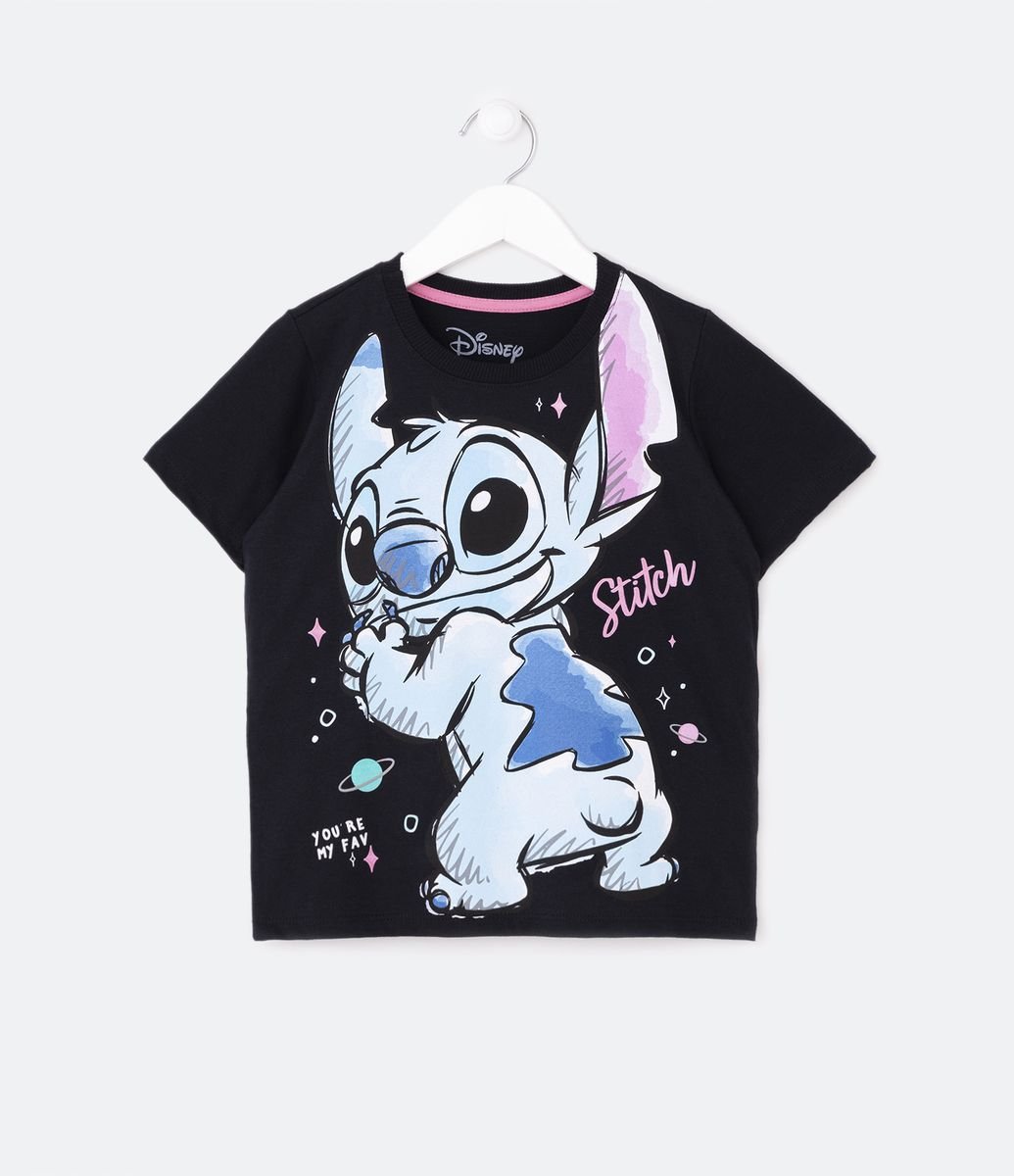 Disney Camiseta feminina Lilo & Stitch com desenho colorido com texto,  Preto, G