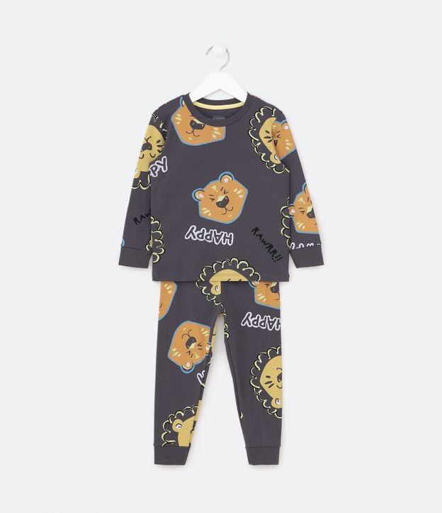 Pijama Largo Infantil con Estampado Animales - Talle 1 a 4 años Gris 1