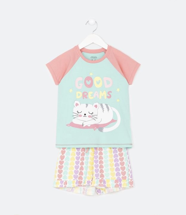Pijama Curto Infantil com Estampa Gatinho Good Dreams - Tam 5 a 14 Anos