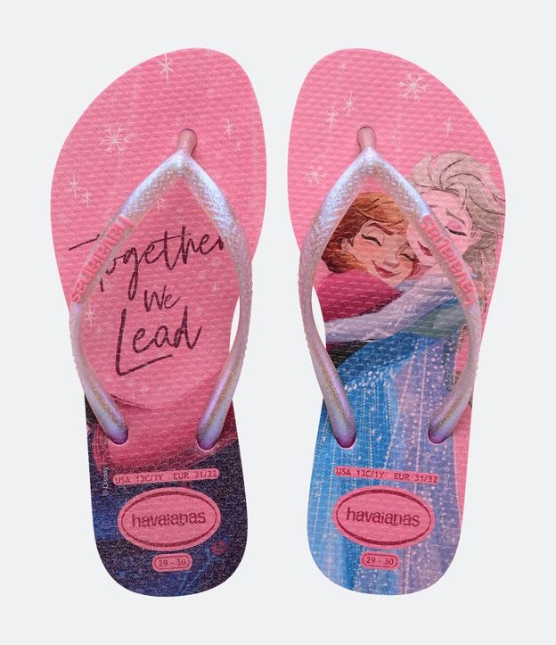 Chinelo Slim Infantil com Estampa Princesss Frozen Ana e Elsa Havaianas - Tam 23/24 ao 35/36
