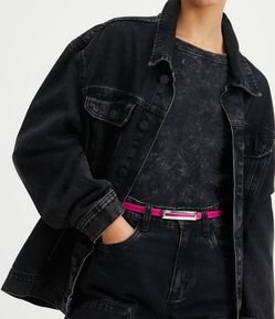 Cinto Estreito em PU com Fivela Retangular