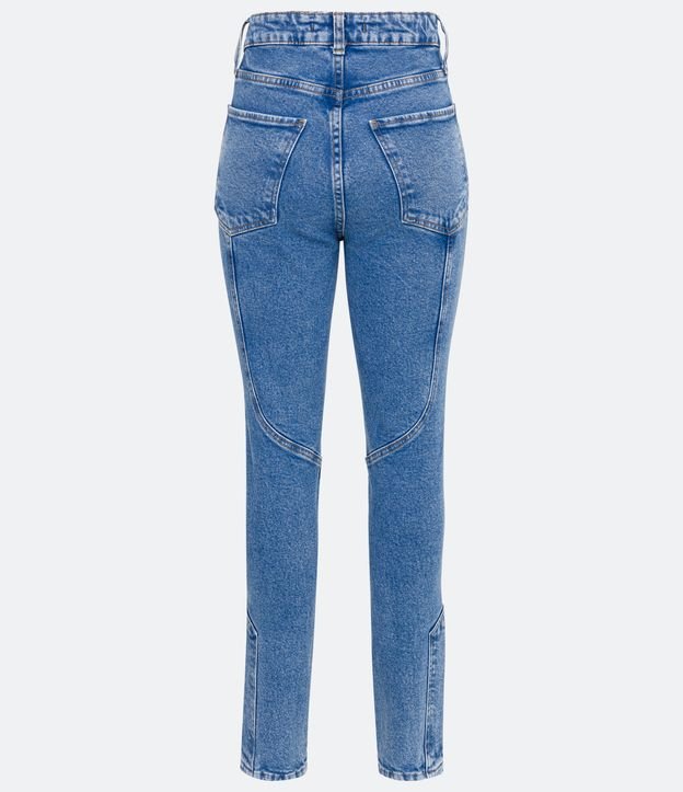 Pantalón Recto en Jeans Elástico con Bolsillos y Detalle de Costuras Azul 6