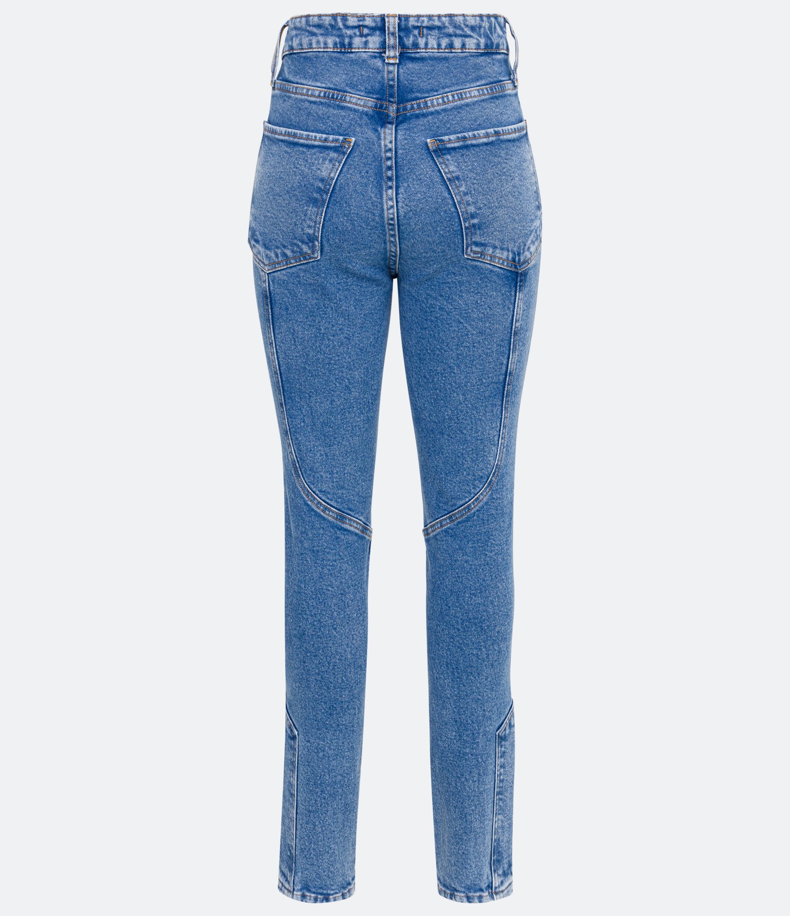 Calça Reta em Jeans Elástico com Bolsos e Recortes Azul 6