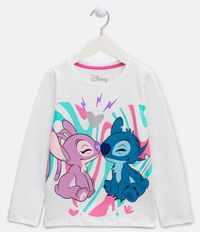 Pijama Longo Infantil com Estampa Stitch e Mangas Coloridas - Tam 4 a 14  Anos Branco Neve