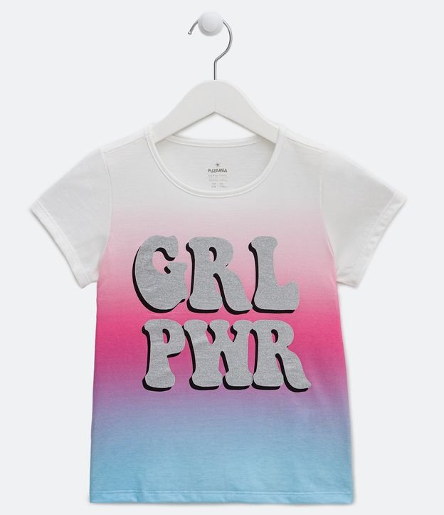 Camiseta Infantil Dip Dye Estampa Grl Pwr - Tam 5 a 14 Anos Branco Neve 1