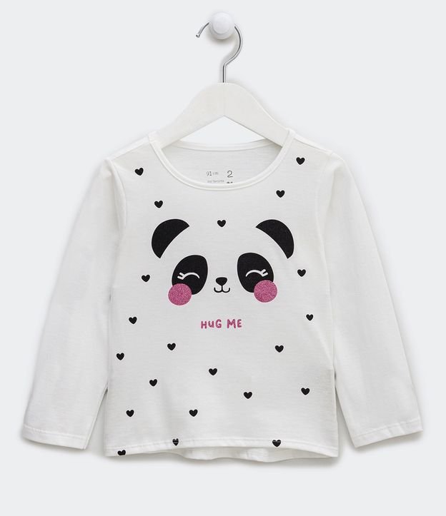 Blusa Infantil Estampado Cara de Panda - Talle 1 a 5 años Blanco Nieve 1