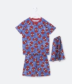 Pijama Curto Infantil com Estampa Homem Aranha e Acompanha Bolsinha Presentável - Tam 3 a 12 Anos