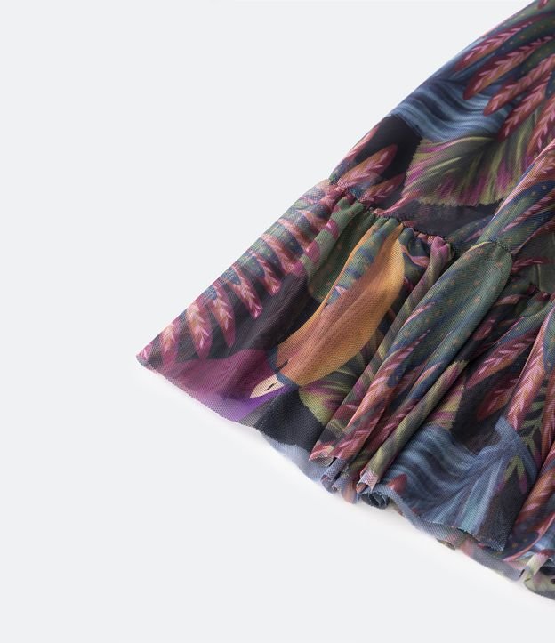 Vestido Infantil en Tul con Estampado Floral - Talle 5 a 14 años Negro 3