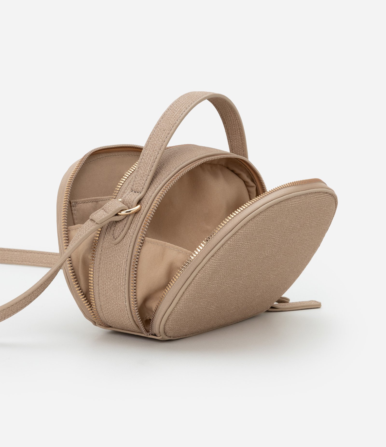 Bolsa Arredondada Transversal com Fechamento por Zíper Bege 6