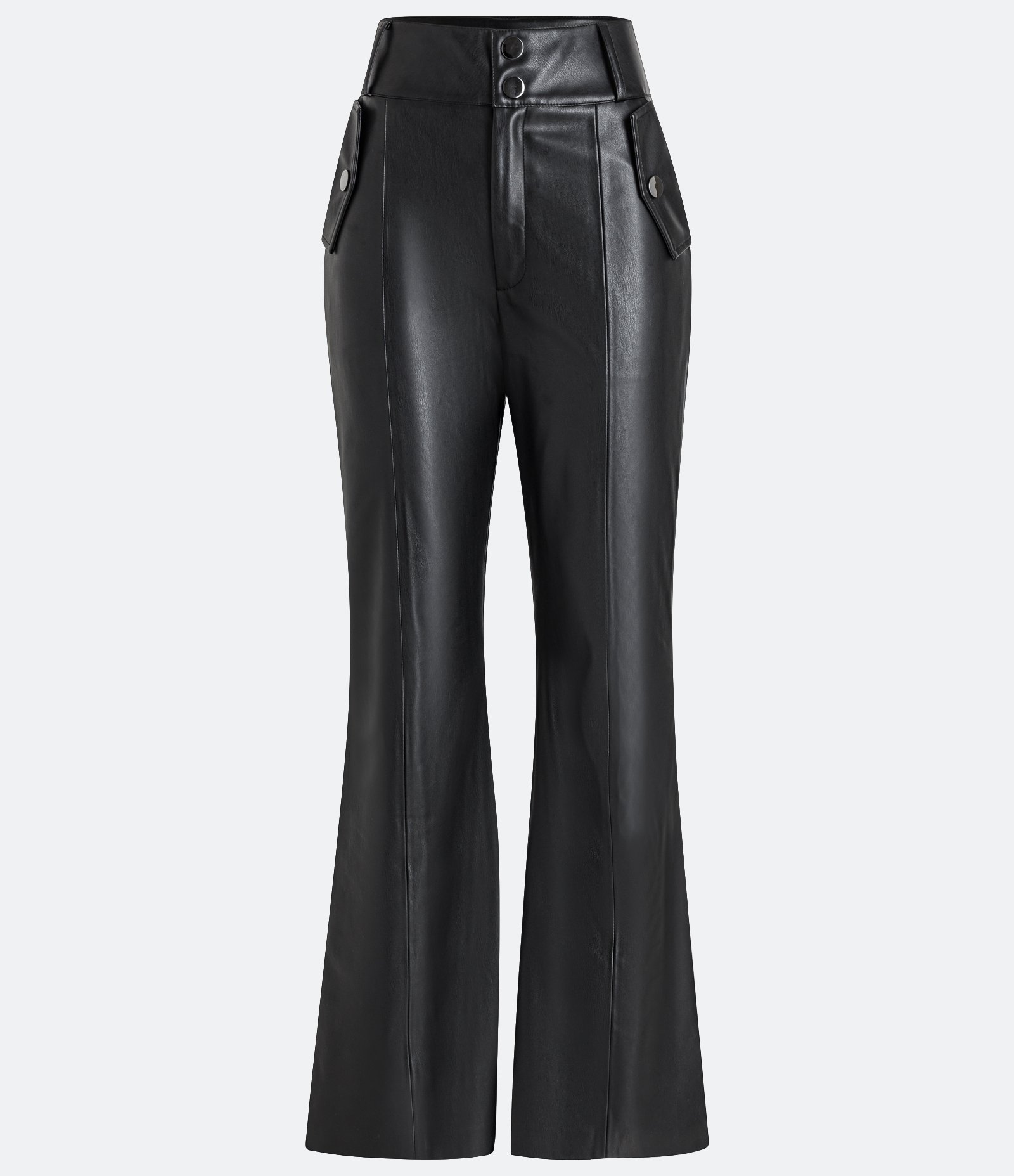Calça Flare em Material Sintético com Frisos e Bolsos Diferenciados Preto 5