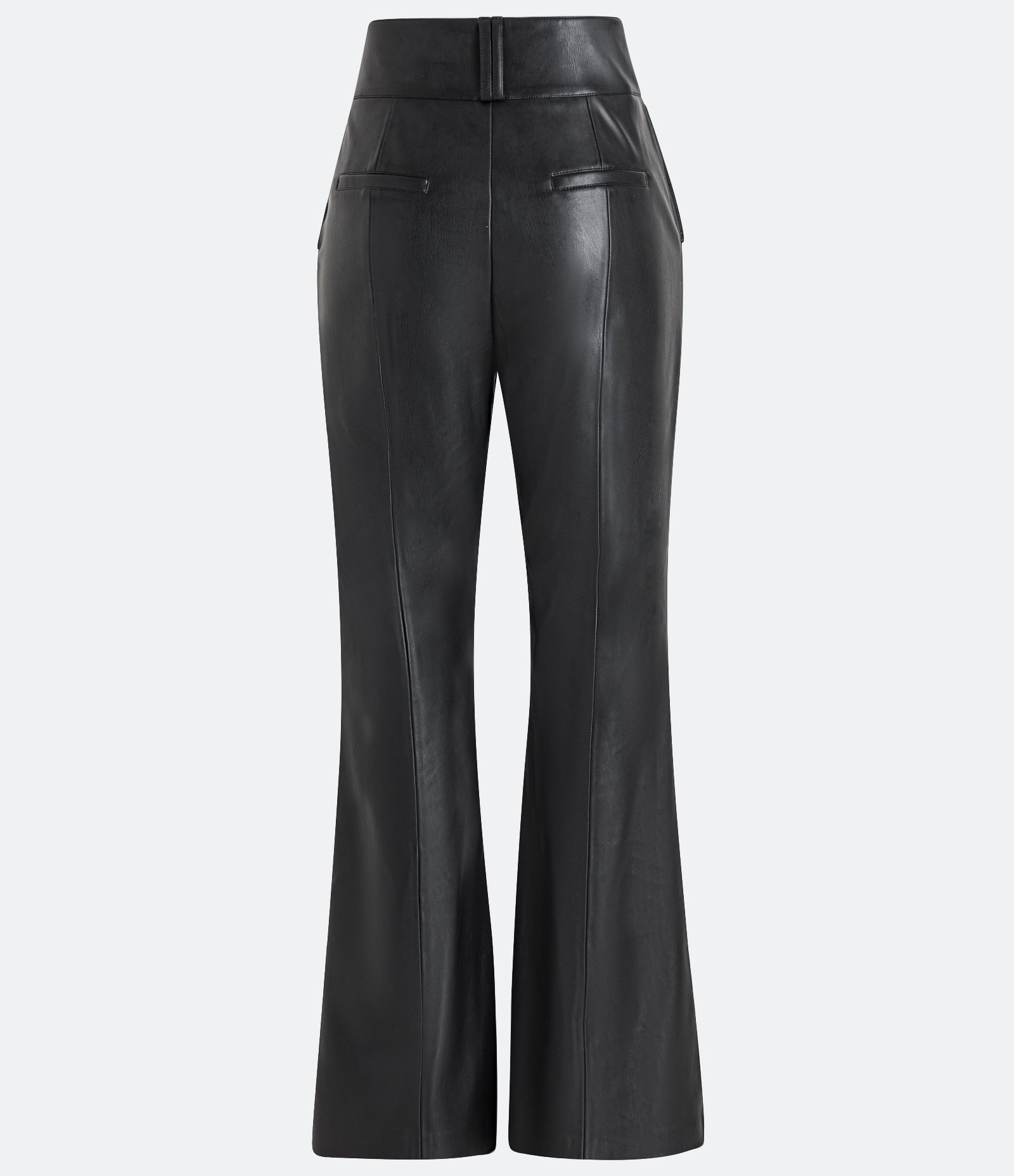 Calça Flare em Material Sintético com Frisos e Bolsos Diferenciados Preto 6