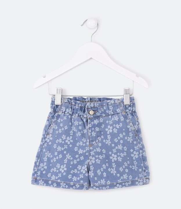 Short Clochard Infantil em Jeans com Estampa Floral - Tam 1 a 5 Anos Azul 1