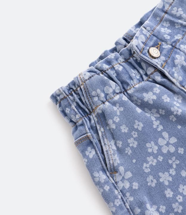 Short Clochard Infantil em Jeans com Estampa Floral - Tam 1 a 5 Anos Azul 4