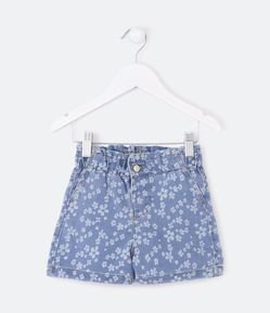 Short Clochard Infantil em Jeans com Estampa Floral - Tam 1 a 5 Anos