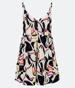 Macaquinho em Viscose com Regulagem na Cintura e Estampa de Tucanos