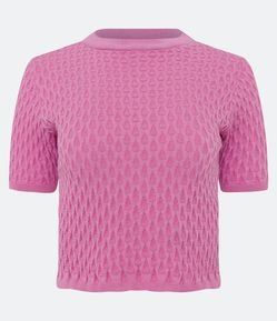 Blusa Cropped em Tricô Texturizado com Manga Curta