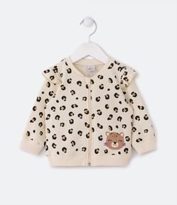 Casaco Infantil em Moletom com Estampa Animal Print Oncinha - Tam 0 a 18 meses