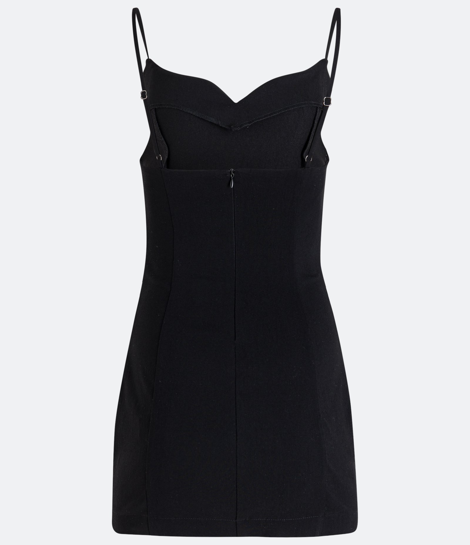 Vestidinho de Alça em Bengaline com Recortes e Decote Princesa Preto 6