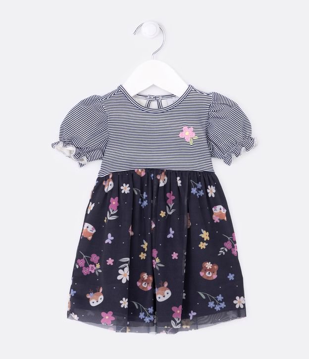 Vestido Infantil com Saia de Tule Acompanha Calcinha - Tam 0 a 18 meses