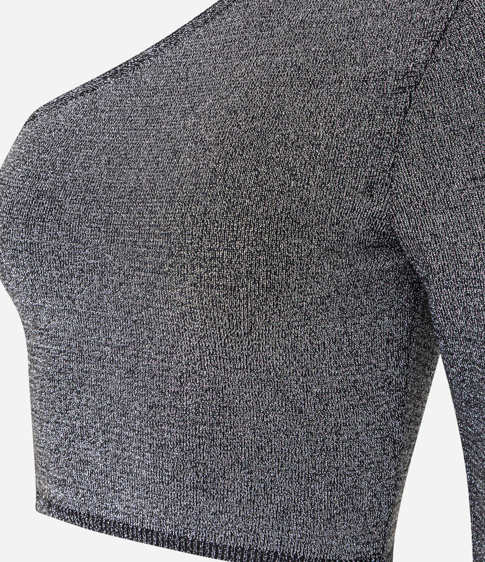 Blusa Cropped em Tricô com Decote Ombro Só e Manga Longa Cinza 2