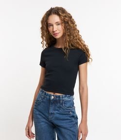 Blusa Canelada em Ribana com Manga Curta