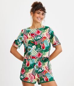 Blusa Curta em Linho com Estampa de Pimentinhas