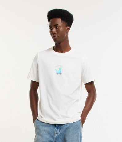 Camiseta Regular em Algodão com Estampa Gato de Skate Menor preço em Camiseta Regular em Algodão com Estampa Gato de Skate