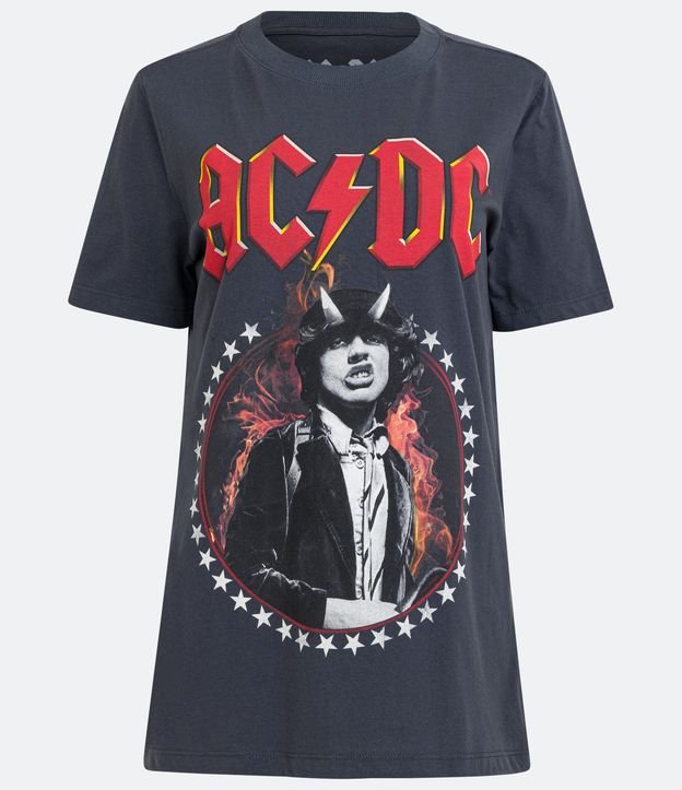 Camiseta em Meia Malha com Estampa AC/DC Angus Young Cinza 5