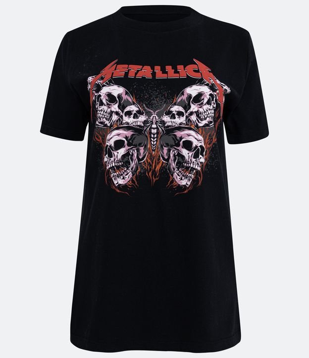 Camiseta em Algodão com Manga Curta e Estampa Metallica Preto 5