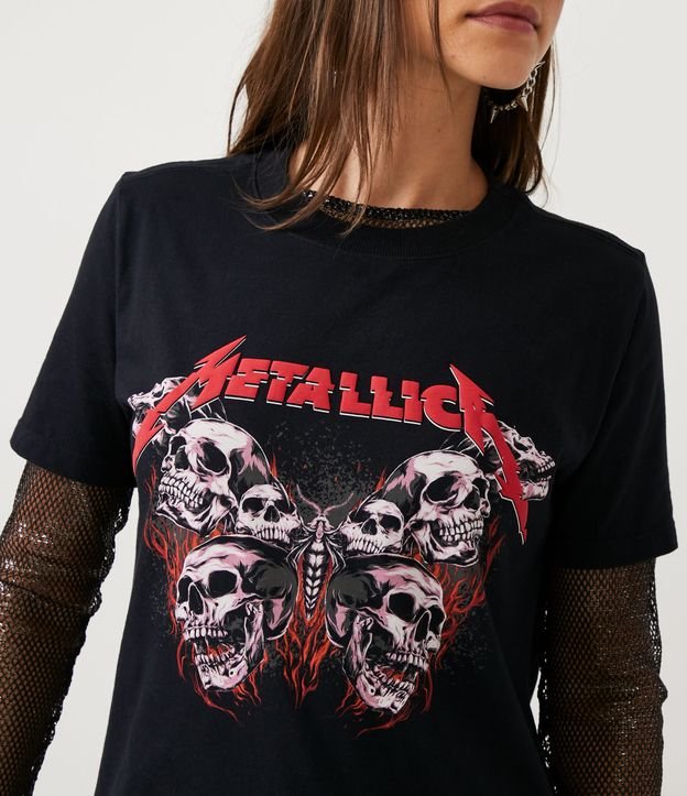 Camiseta em Algodão com Manga Curta e Estampa Metallica Preto 4