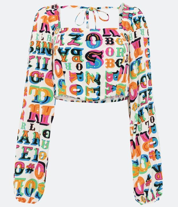 Blusa Cropped em Viscose com Estampa de Letras Coloridas Multicores 7