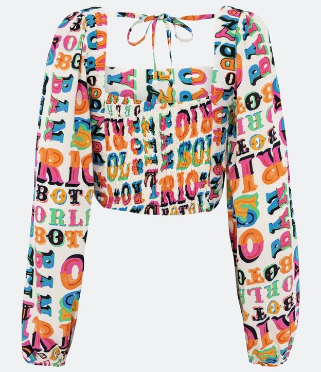 Blusa Cropped em Viscose com Estampa de Letras Coloridas Multicores 8