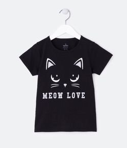 Blusa Infantil em Meia Malha com Estampa de Gatinha - Tam 5 a 14