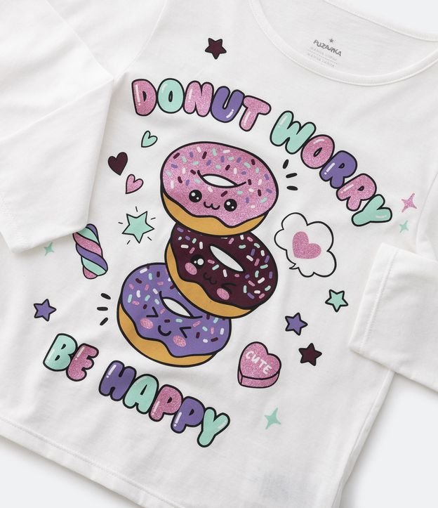 Camiseta Infantil Estampa Donuts e Lettering - Tam 5 a 14 Anos Branco Neve 3