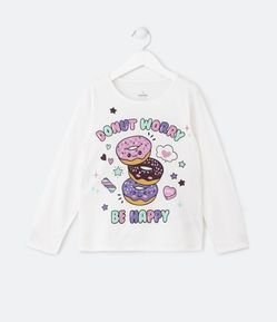 Camiseta Infantil Estampa Donuts e Lettering - Tam 5 a 14 Anos