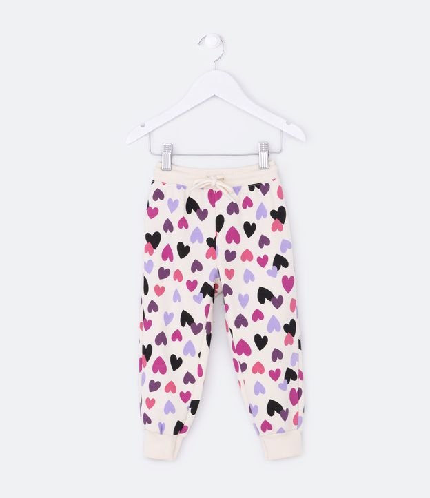 Pantalón Infantil en Algodón con Estampado de Corazones - Talle 1 a 5 años Rosado 1