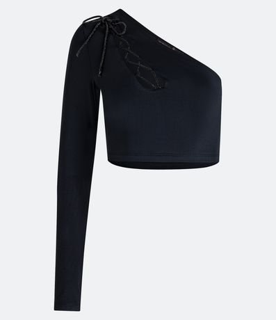 Blusinha Cropped Ombro Só em Jersey com Amarração de Strass Blusinha Cropped Ombro Só em Jersey com Amarração de Strass