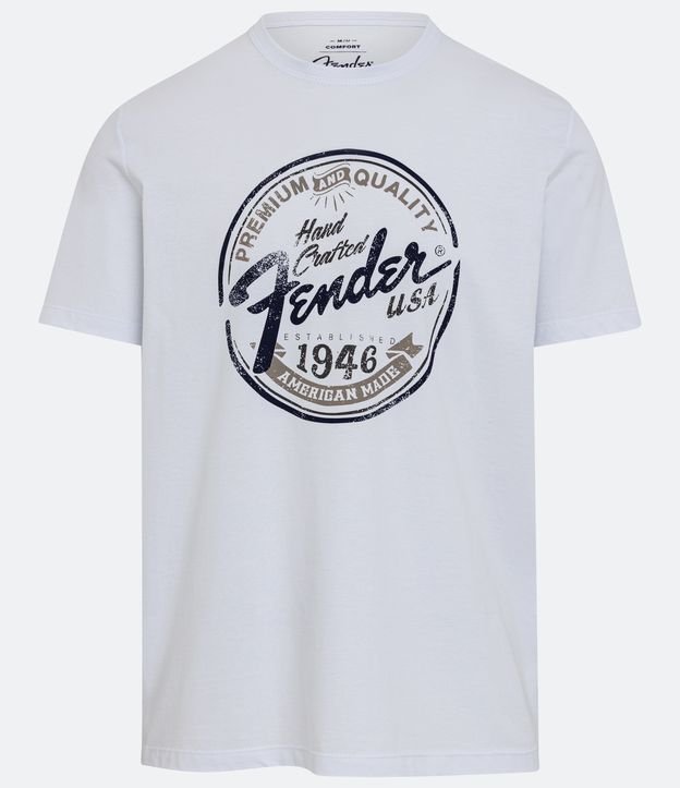 Camiseta Comfort em Algodão com Estampa Fender Branco 5