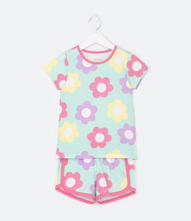 Pijama Curto Infantil com Estampa de Margaridas - Tam 5 a 14 Anos Verde 1